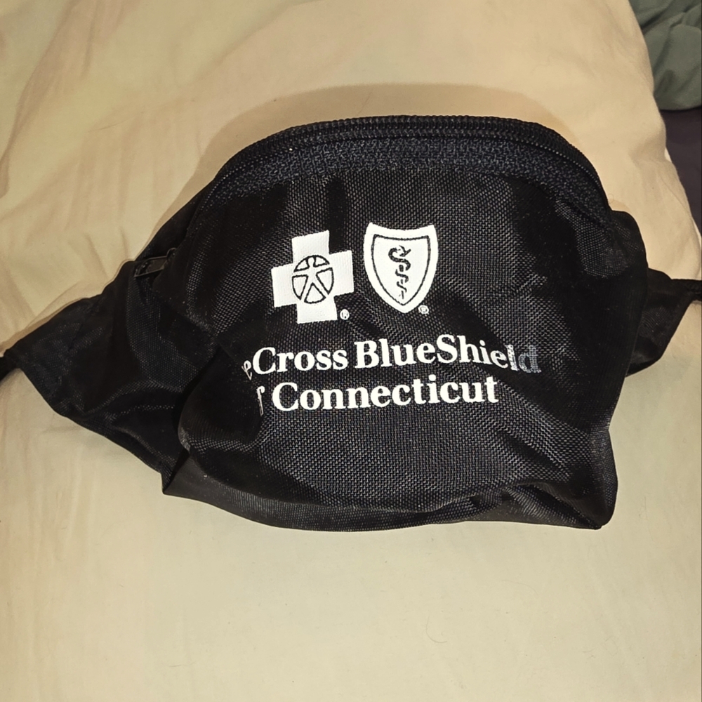 Black Fanny pack from BlueCross with two zippered compartments
